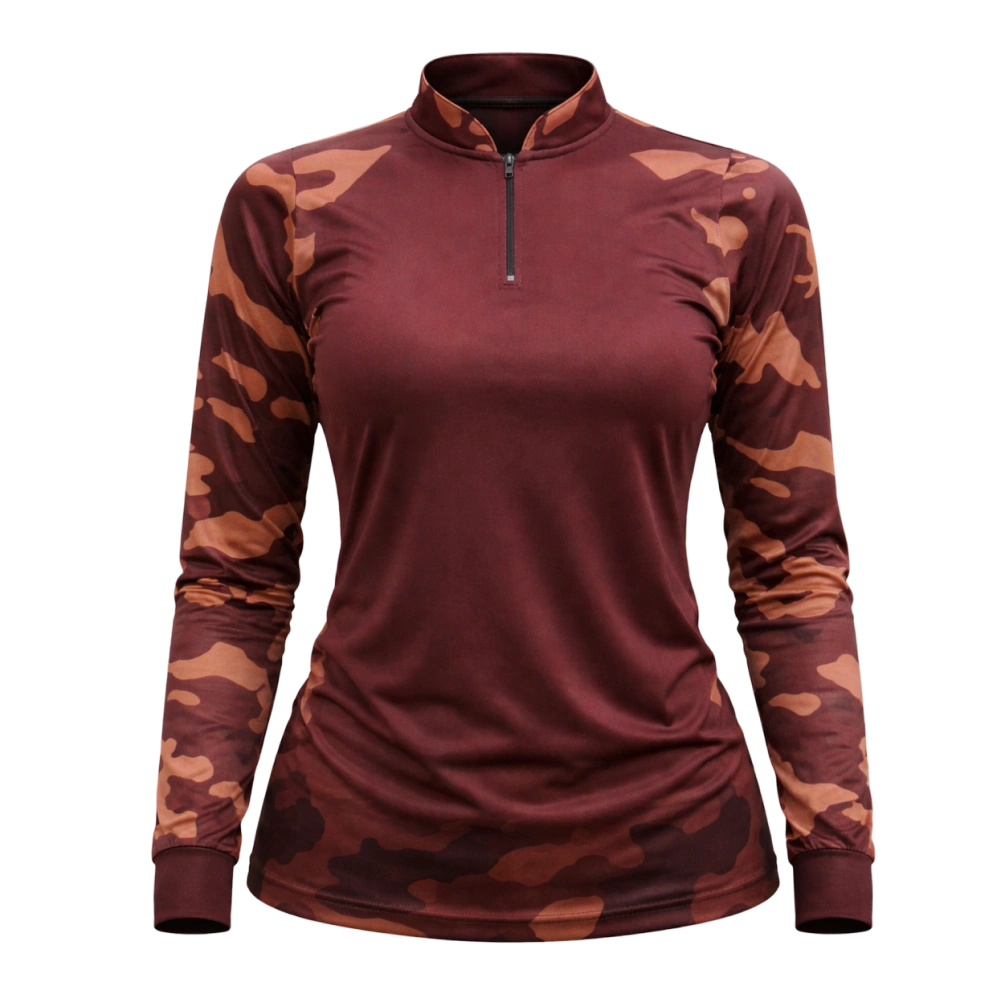 Camisa Agro Feminina Marron Camuflada com proteção solar Uv 50+