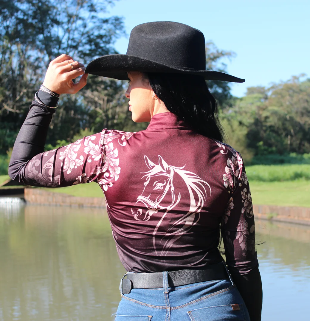 Camisa Feminina Floral Bordo com proteção solar Uv50+ - Imagem 5