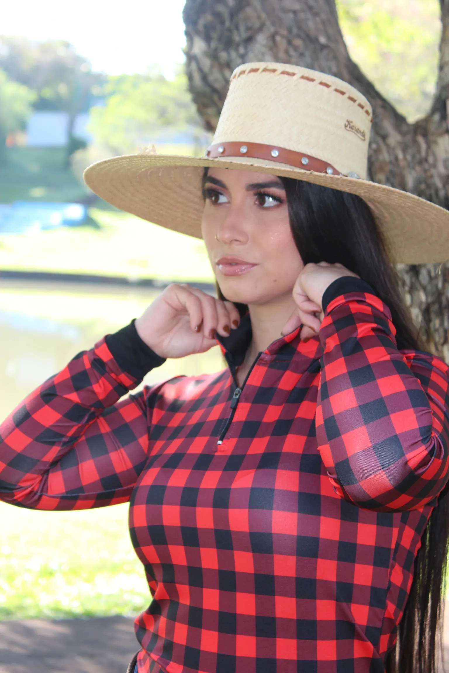 Camisa Unissex Xadrez Vermelha - Com proteção solar Uv50+ - Imagem 3