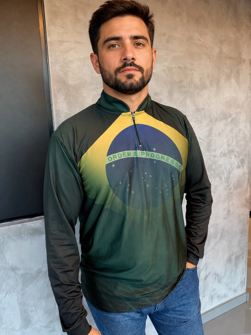 Camisa Masculina Verde Bandeira - Com proteção solar Uv50+ - Imagem 3