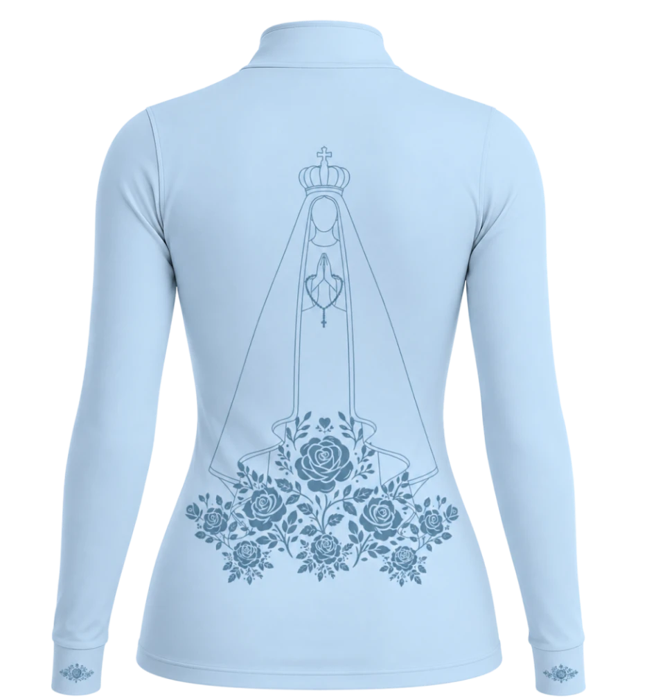 Camisa Feminina Nossa Senhora Floral Azul com proteção solar Uv50+ - Imagem 2
