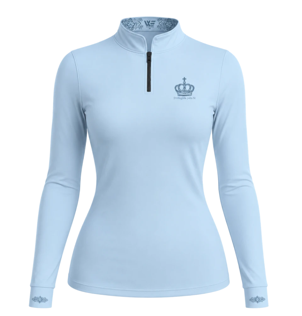 Camisa Feminina Nossa Senhora Floral Azul com proteção solar Uv50+