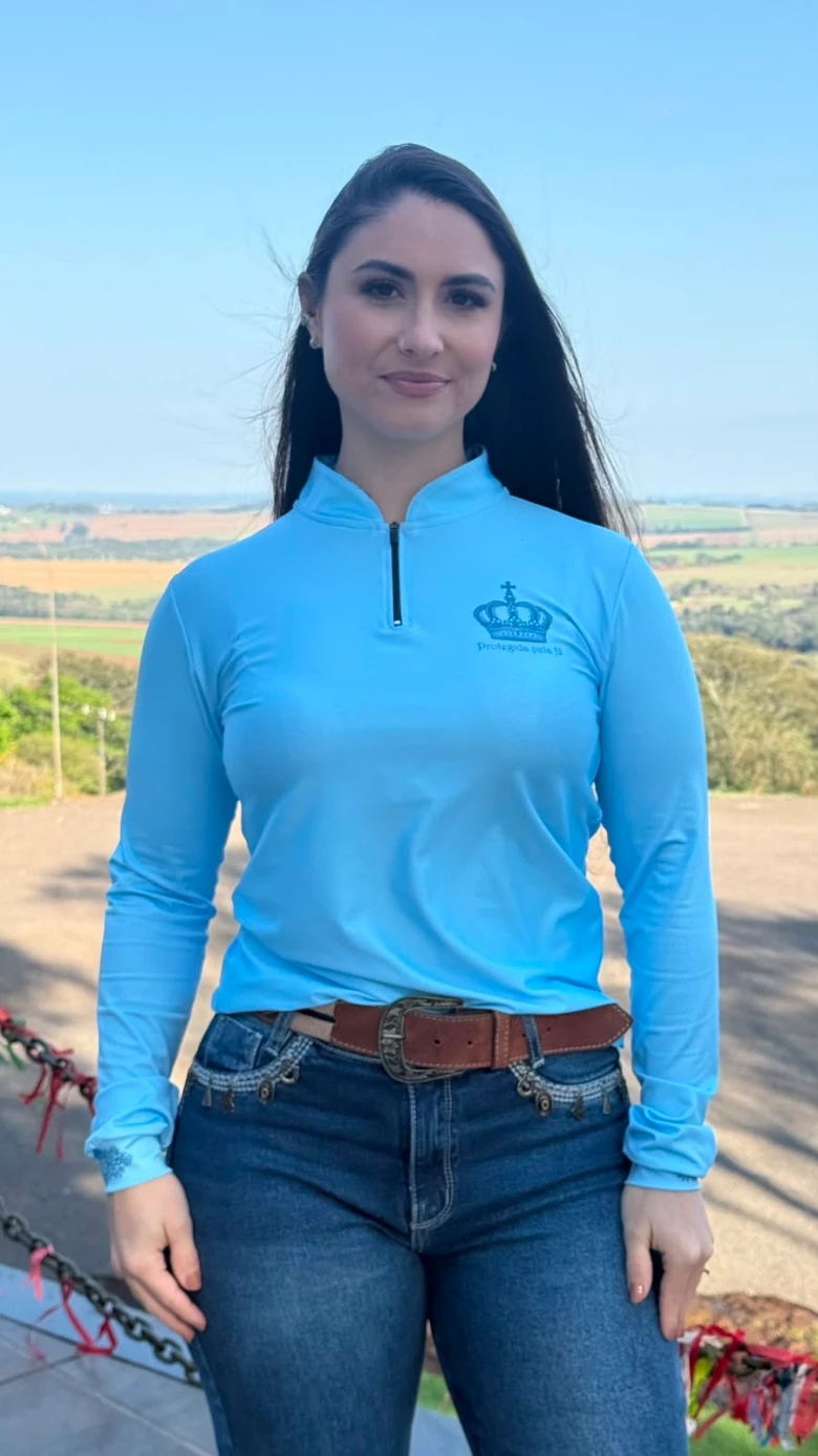 Camisa Feminina Nossa Senhora Floral Azul com proteção solar Uv50+ - Imagem 4