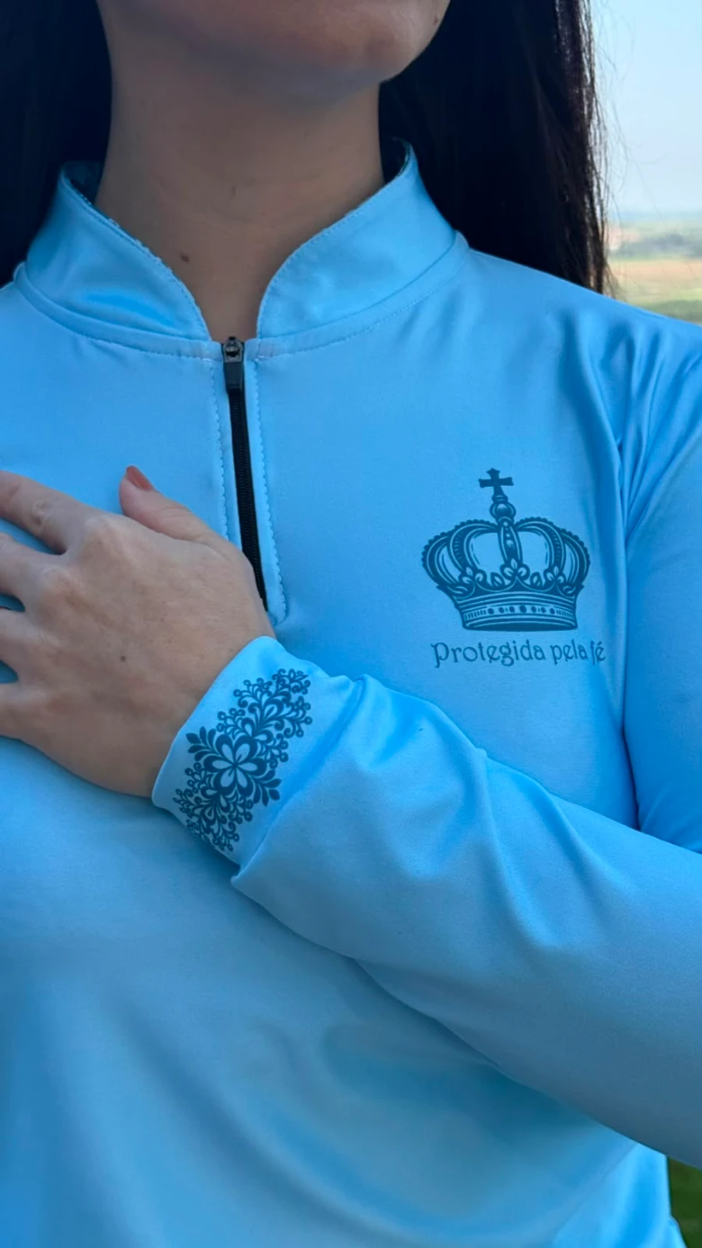 Camisa Feminina Nossa Senhora Floral Azul com proteção solar Uv50+ - Imagem 3