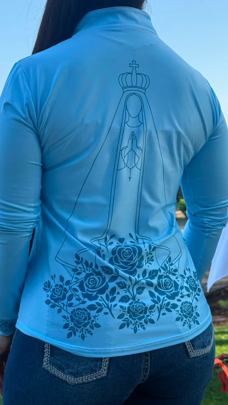 Camisa Feminina Nossa Senhora Floral Azul com proteção solar Uv50+ - Imagem 6